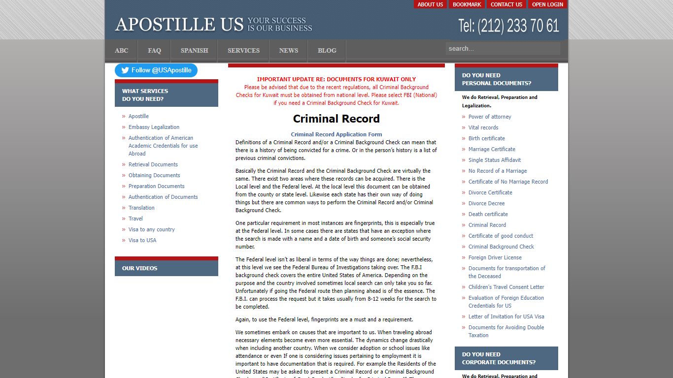 criminal record - Apostille